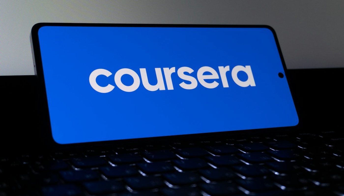 Coursera logo displayed on a smartphone screen.