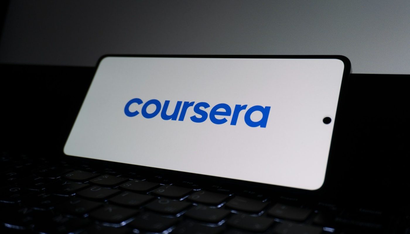 Coursera logo on a smartphone screen.